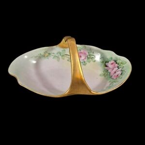 Vintage Rudolstadt Porcelain Hand Painted Trinket Basket Floral Dish Germany